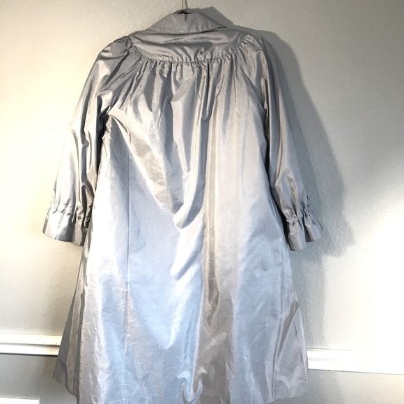 Vintage F.S.A. Collection Silver Swing Ruched Cuff & Collar Long Coat SZ 8 - Picture 8 of 8